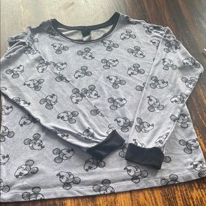 Disney Light Gray Mickey Head Print Long Sleeve Top with Black Trim